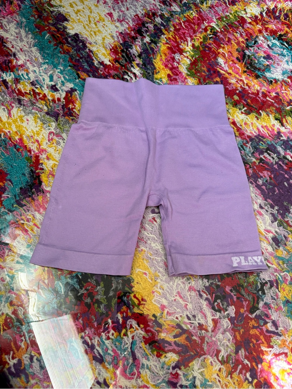PLAYBOY Lavender Ribbed High-Waist Bike Shorts
